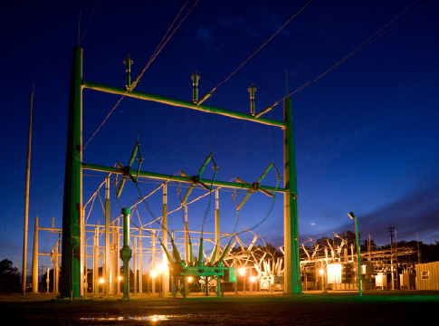 substation in lights at night