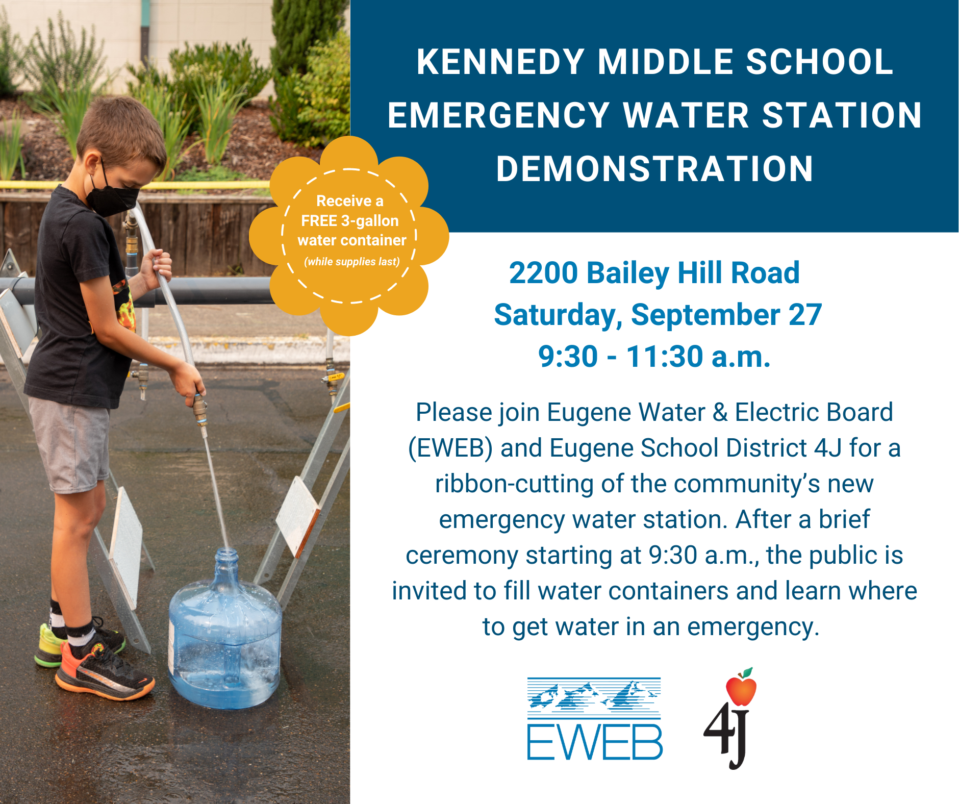 You're invited to the Kennedy Middle School Emergency Water Station Demonstration Event