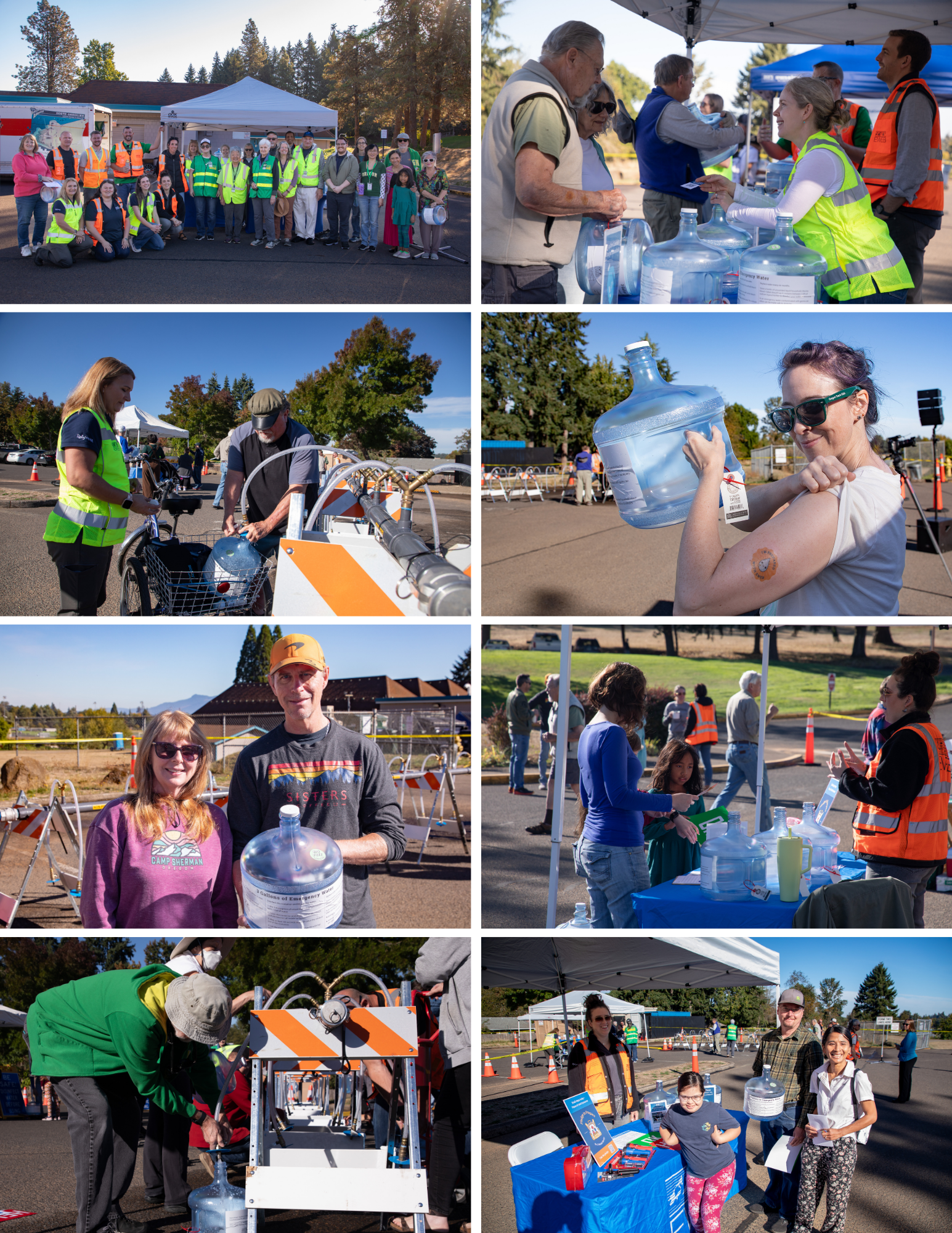 Community members attend the Kennedy Middle School Emergency Water Station Event, where they practiced filling containers and learning more about personal preparedness.