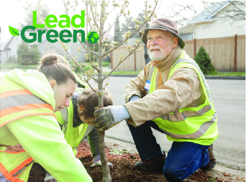 Friends of Trees volunteer plants a tree