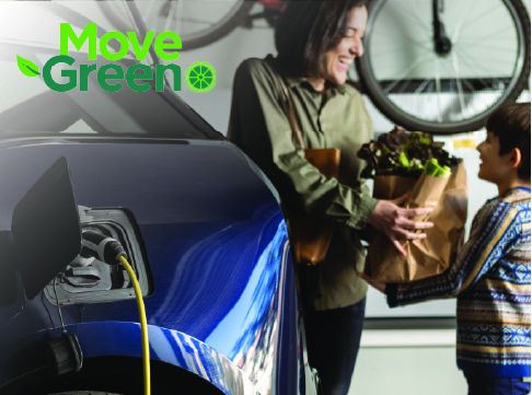 Mom and son in garage with EV charging