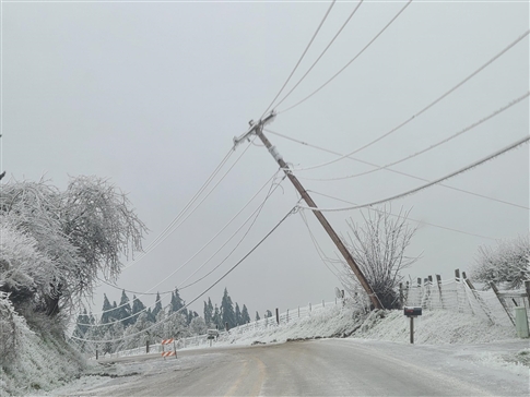 Power poles leans after 2024 ice storm