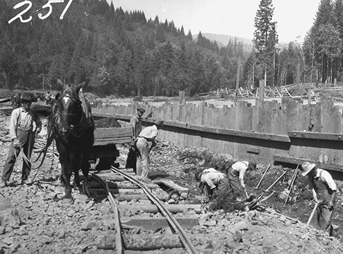 Men and horses build the Leaburg Canal in the 1920s