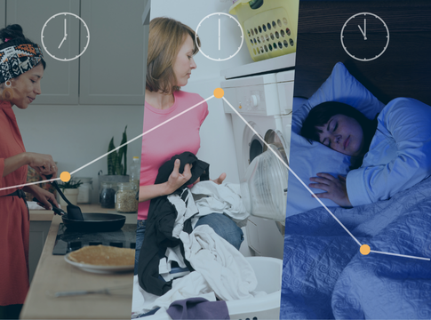 Man with apron in cafe looking at tablet