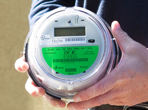 Man holding smart electric meter