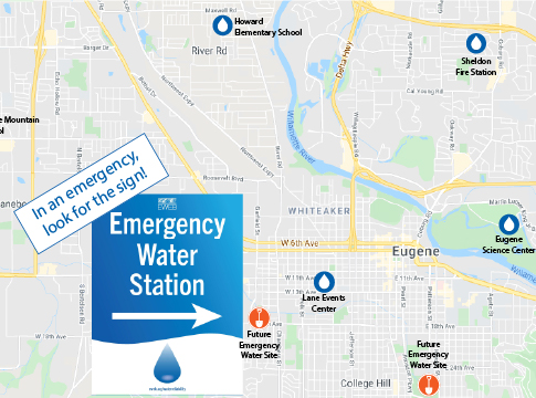 Map of emergency water stations in Eugene