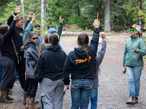 Students participating in salmon watch event