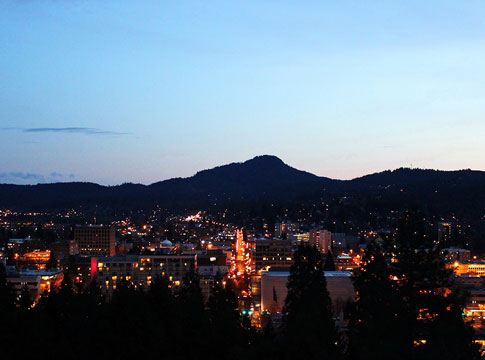Eugene city scape at dusk