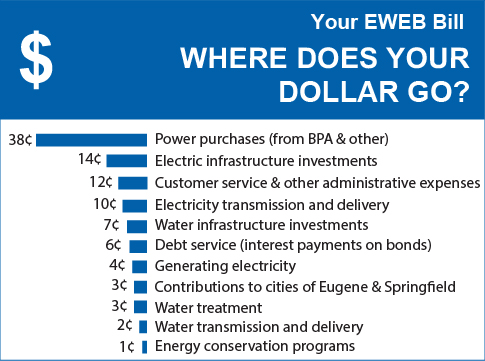 Chart show how each dollar you pay to EWEB is spent