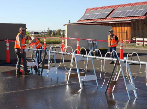 EWEB staff setting up emergency water distribution lines