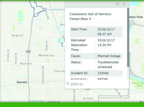 Screenshot of power outage map