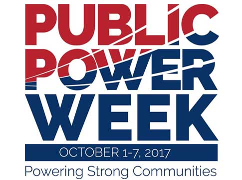 Public Power Week logo with text "powering strong communities"